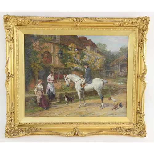 350 - Heywood Hardy (British, 1842-1933),  
Welcome refreshment (a gentleman on horseback outside a tavern... 