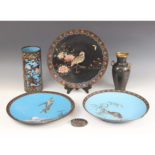 393 - A selection of Chinese and Japanese cloisonné wares, 19th century and later, comprising; a Japanese ... 