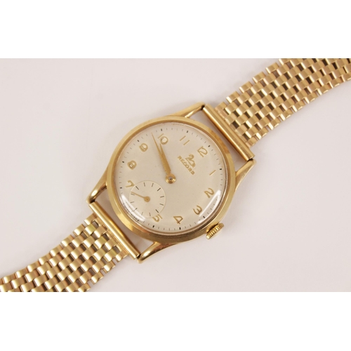 75 - A gentleman’s vintage 9ct gold Record wristwatch, the circular white dial with Arabic numerals and s... 