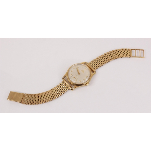 75 - A gentleman’s vintage 9ct gold Record wristwatch, the circular white dial with Arabic numerals and s... 