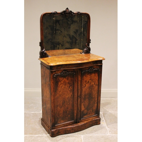 779 - A Victorian burr walnut serpentine mirror back chiffonier, of diminutive proportions, the rectangula... 