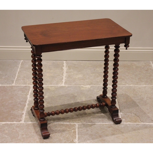 784 - A Victorian mahogany occasional table, of cottage proportions, the rectangular top with rounded corn... 