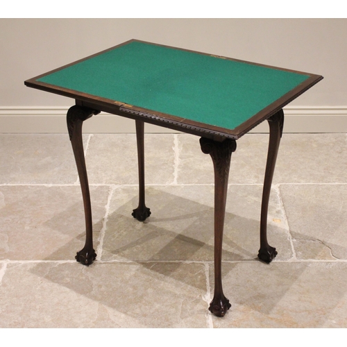 830 - An Edwardian mahogany Chippendale revival games table, the rectangular hinged top with a gadrooned e... 