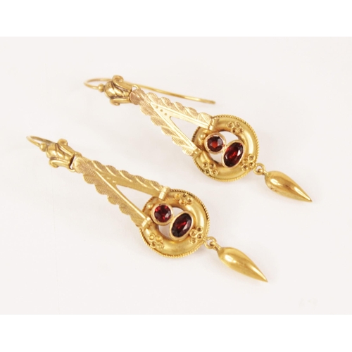 140 - A pair of Victorian drop earrings, each designed as a triangular dropper with scalloped borders, sus... 