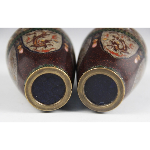 169 - A pair of Chinese cloisonne vases, 19th century, each of tapered cylindrical from and decorated with... 