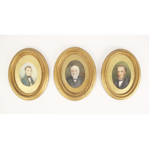 318 - English school (19th century),  
Three oval watercolour portraits of Victorian gentlemen,  
Watercol... 