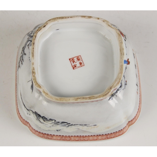 426 - A Chinese porcelain 'snow scene' bowl, Republic Period style, of quatrefoil form with inverted corne... 