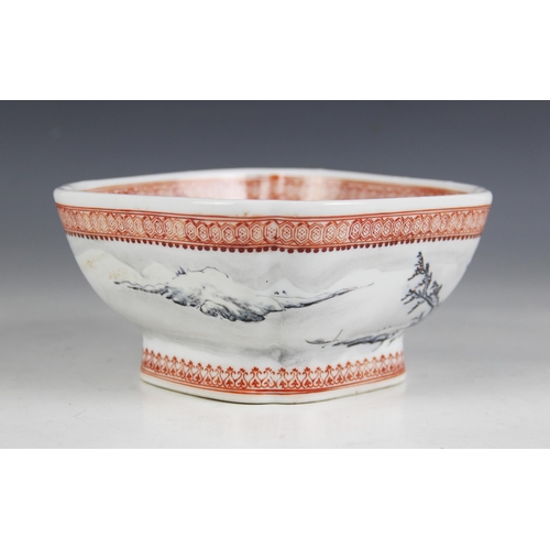 426 - A Chinese porcelain 'snow scene' bowl, Republic Period style, of quatrefoil form with inverted corne... 