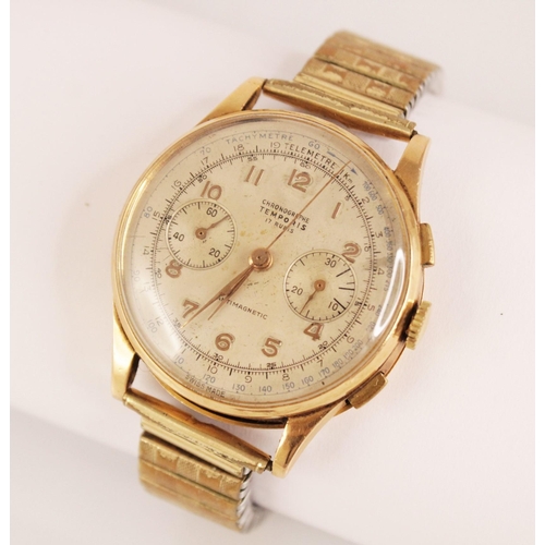 65 - A gentleman's 18ct gold Temporis Chronographe wristwatch, mid-20th century, circular dial with gilt ... 