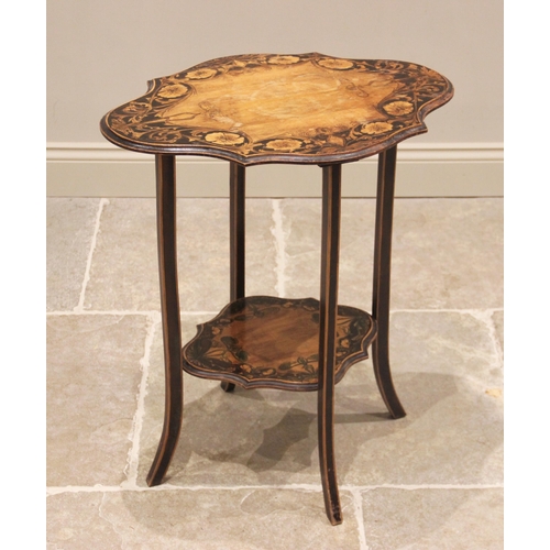 831 - An early 20th century poker work occasional table, the shaped quatre form table top applied with a t... 