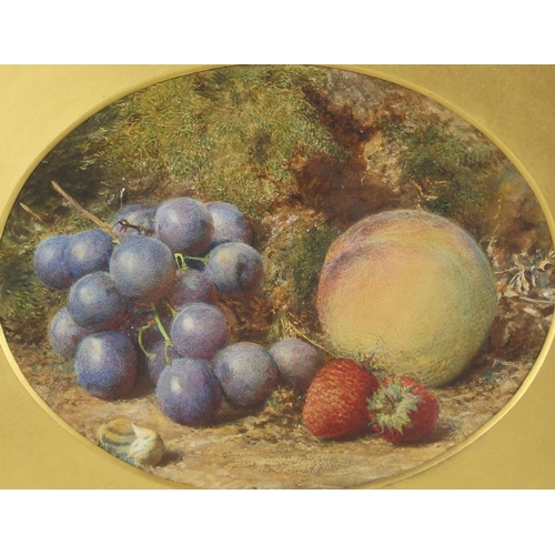 372 - Manner of Vincent Clare (British, 1855-1930),  
Still life with fallen fruit,  
Oval mounted, oil on... 