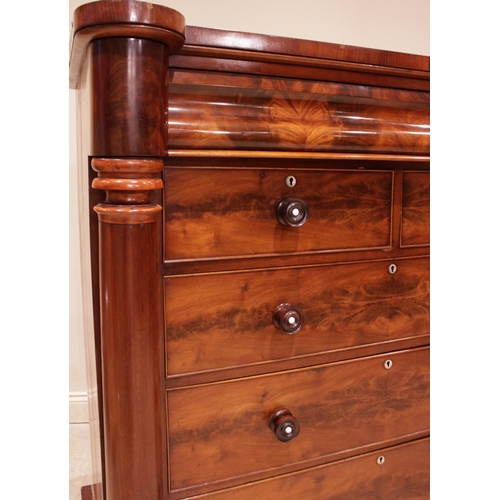 786 - A Victorian mahogany Scottish chest of drawers, the cushion shaped frieze drawer above an arrangemen... 