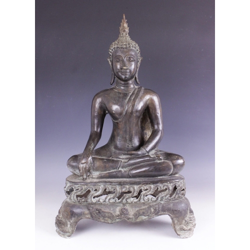 401 - A large bronze model of Buddha, South East Asian, possibly Thailand, in the Ayutthaya period style, ... 