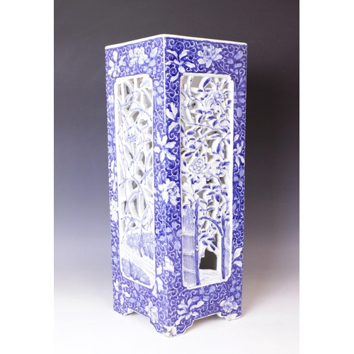 436 - A Japanese Arita porcelain stick stand, Meiji period (1868-1912), decorated in a blue and white pale... 