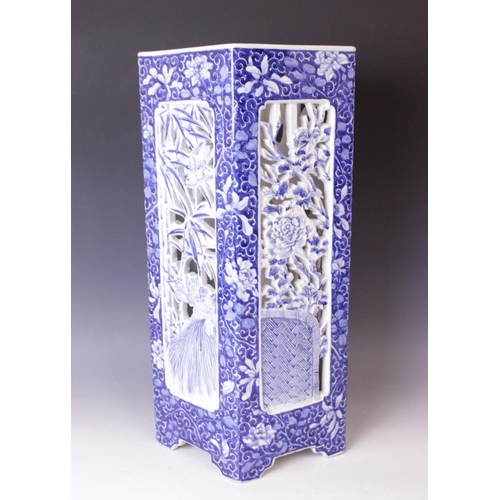 436 - A Japanese Arita porcelain stick stand, Meiji period (1868-1912), decorated in a blue and white pale... 