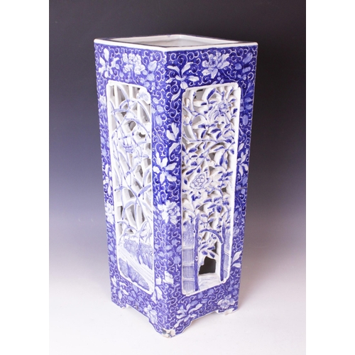 436 - A Japanese Arita porcelain stick stand, Meiji period (1868-1912), decorated in a blue and white pale... 