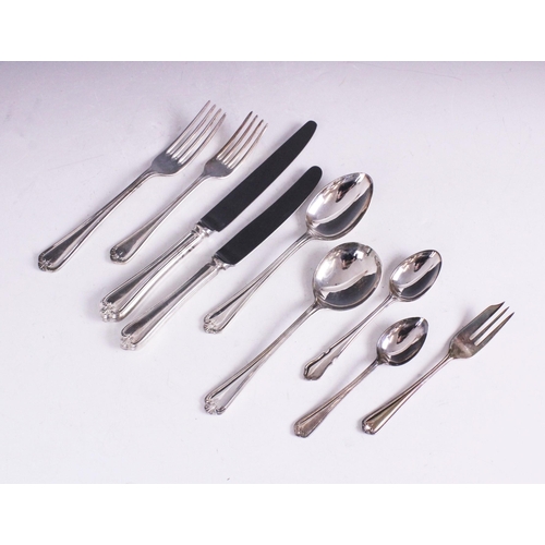 51 - A part canteen of EPNS cutlery, comprising eleven dinner forks, 19.5cm long, twelve dessert forks, 1... 