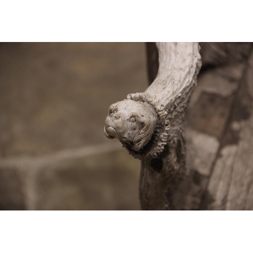 788 - A pair of 19th century red and fallow deer antler chairs, the oak seats overlaid with antler bark ra... 