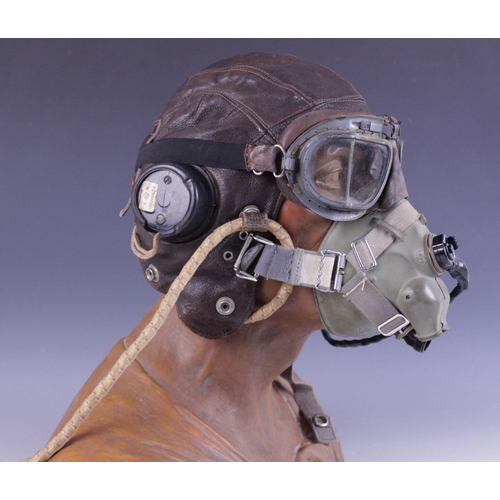 190 - WORLD WAR II INTEREST: A WWII C Type brown leather flying helmet, the chamois leather lining marked ... 