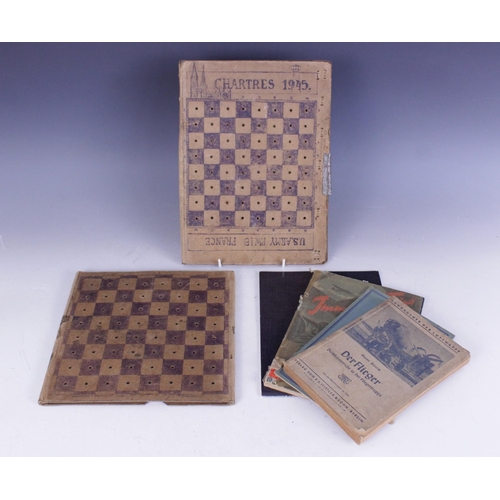 195 - WORLD WAR II INTEREST: A handmade cardboard chess board inscribed 