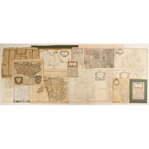 231 - After Robert Morden (1650-1703), a selection of unframed engraved maps on laid paper, comprising: SH... 