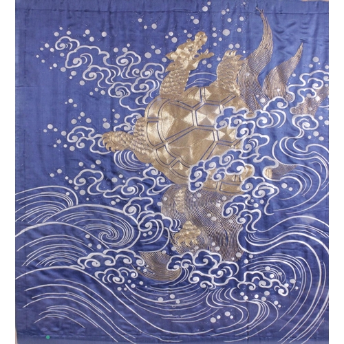 415 - A Japanese silk (Fukusa) embroidered panel (Kakebukusa), Meiji period (1868-1912), the square sectio... 