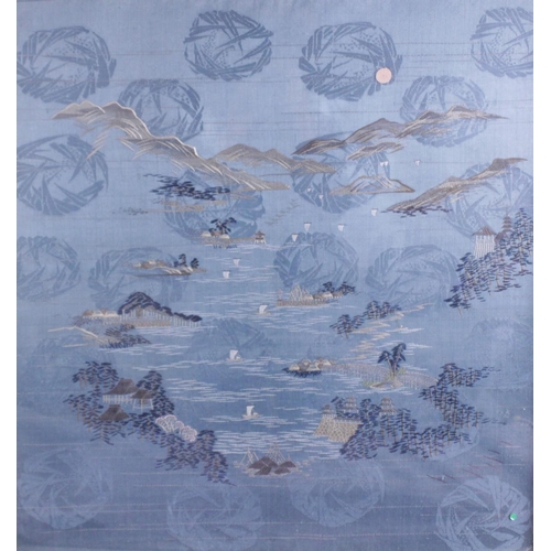 417 - A Japanese silk (Fukusa) embroidered panel (Kakebukusa), Meiji period (1868-1912), the square sectio... 