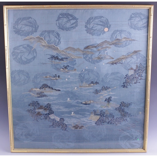 417 - A Japanese silk (Fukusa) embroidered panel (Kakebukusa), Meiji period (1868-1912), the square sectio... 