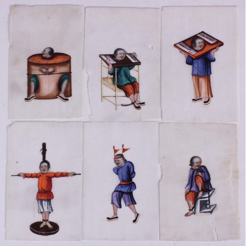 418 - Chinese School (19th/20th century), 
A set of six Gouaches on pith paper, 
Scenes of torture, 
each ... 