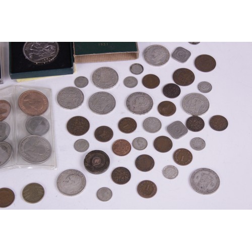 60 - A collection of English and foreign coinage, to include 'Festival of Britain' and some silver exampl... 