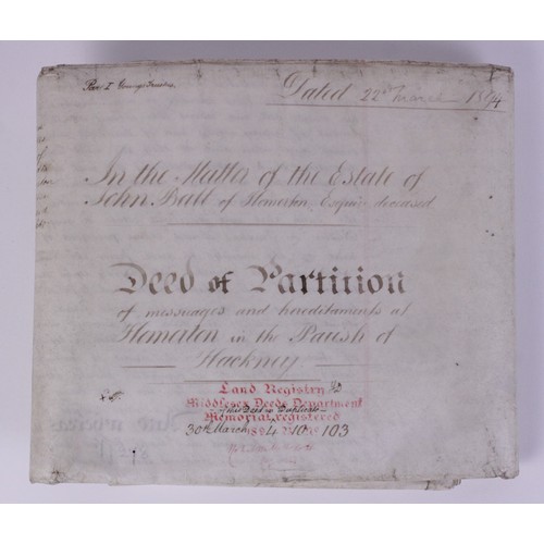 246 - An eight page indenture, late 19th century, between James Young, John Burman and others regarding pr... 