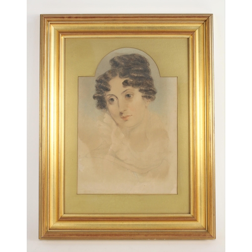 319 - English school (early 19th century),  
A bust length portrait of lady,  
Watercolour and pencil on p... 