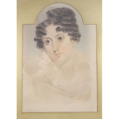 319 - English school (early 19th century),  
A bust length portrait of lady,  
Watercolour and pencil on p... 