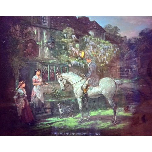 350 - Heywood Hardy (British, 1842-1933),  
Welcome refreshment (a gentleman on horseback outside a tavern... 