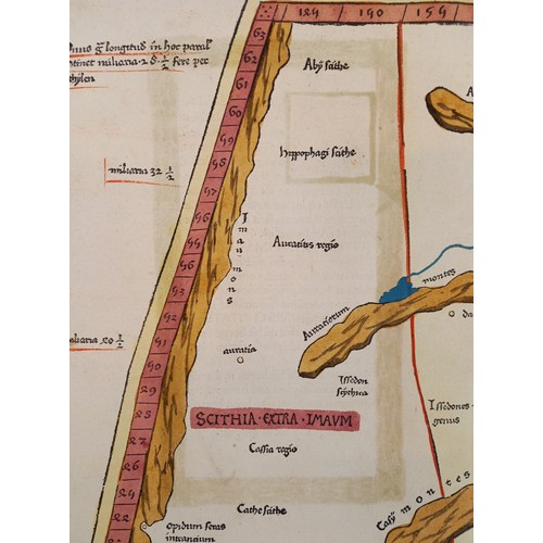 211 - A hand coloured woodcut Ptolemaic map of Central Asia north of the Himalayas, early 16th century, di... 