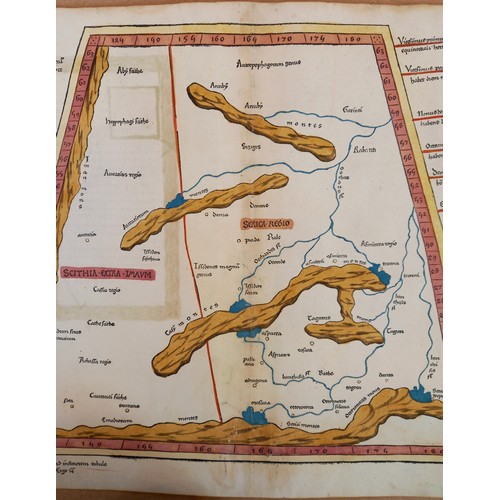 211 - A hand coloured woodcut Ptolemaic map of Central Asia north of the Himalayas, early 16th century, di... 