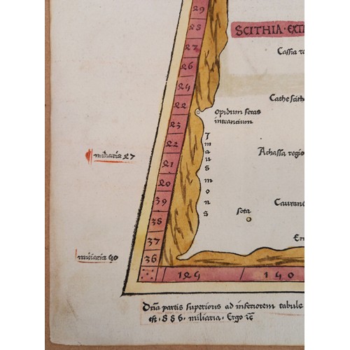 211 - A hand coloured woodcut Ptolemaic map of Central Asia north of the Himalayas, early 16th century, di... 