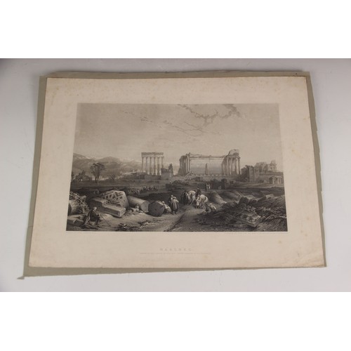 272 - A portfolio of unframed prints, 19th century and later, containing a quantity of landscape and histo... 