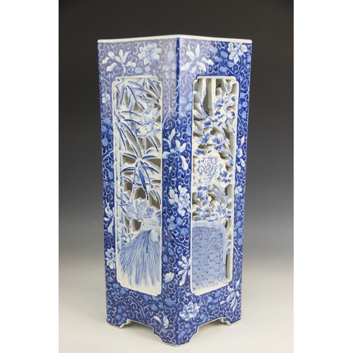 436 - A Japanese Arita porcelain stick stand, Meiji period (1868-1912), decorated in a blue and white pale... 