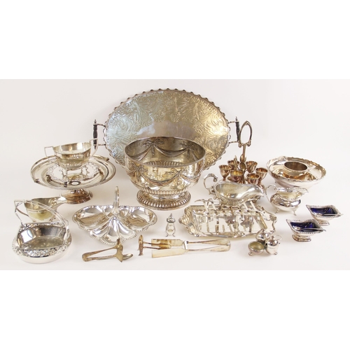 113 - A selection of silver, silver plated and silver coloured tableware, to include a 19th century egg cr... 