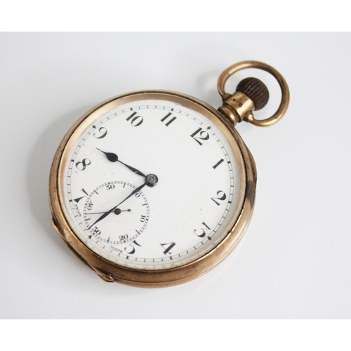 126 - A George V 9ct gold open face pocket watch, the white enamel dial with Arabic numerals and subsidiar... 