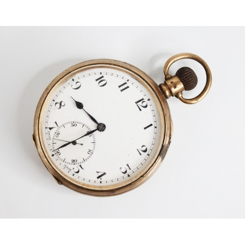 126 - A George V 9ct gold open face pocket watch, the white enamel dial with Arabic numerals and subsidiar... 