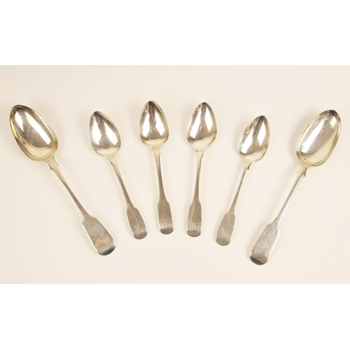 77 - A set of four 19th century fiddle pattern silver dessert spoons, John Robertson II & John Walton, Ne... 