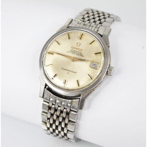 137 - A Gentleman's vintage Omega Constellation automatic chronometer wristwatch, the circular pearlescent... 