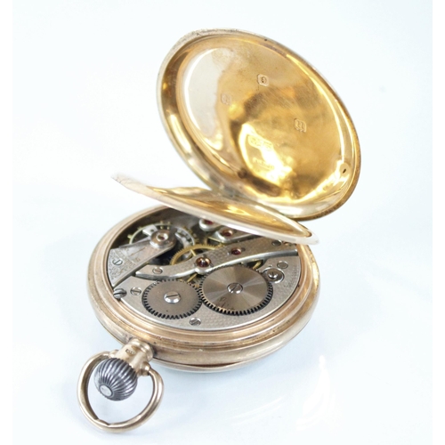 138 - A George V 9ct gold open face pocket watch, the round white enamel dial with Roman numerals and subs... 