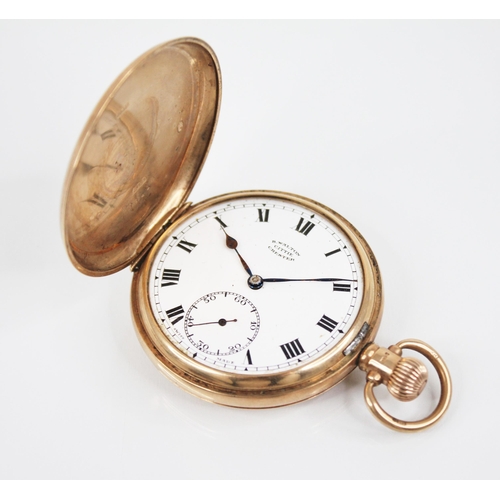 139 - A 9ct full hunter pocket watch, Birmingham 1924, manual wind, the cover revealing a white enamel dia... 