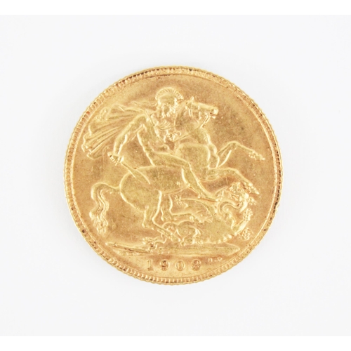 146 - An Edward VII gold sovereign, dated 1908, weight 8gms