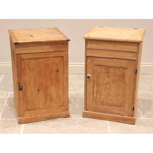 771 - A Victorian pine washstand, the hinged top opening to a bowl aperture above a single cupboard door, ... 