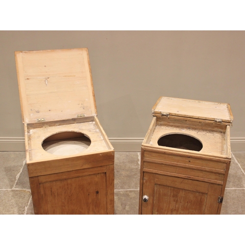 771 - A Victorian pine washstand, the hinged top opening to a bowl aperture above a single cupboard door, ... 