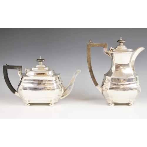 76 - A George V silver teapot and hot water jug, S Blanckensee & Sons, Birmingham 1919-20, each of facete... 